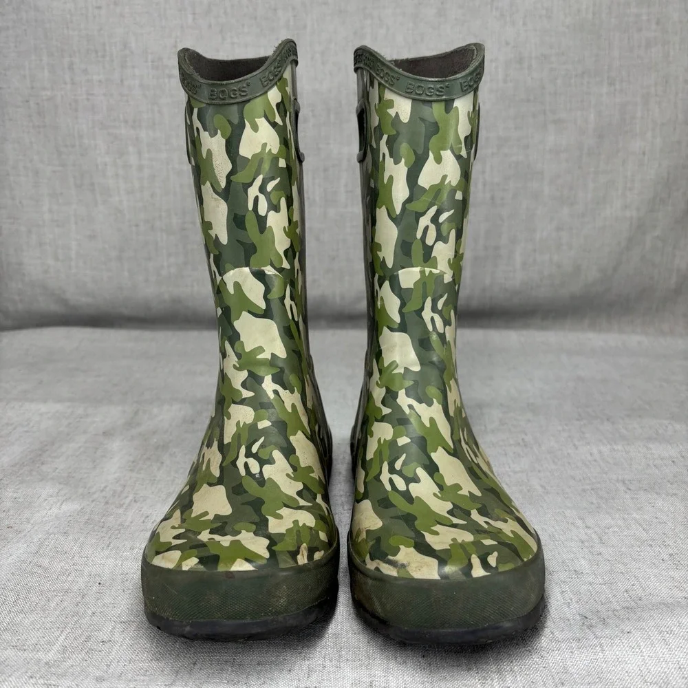 Bogs Kids Rain Boots Army Camo Green Rubber Waterproof Pull On Youth Size 4